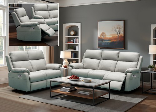 Grey italian leather - leather, seater