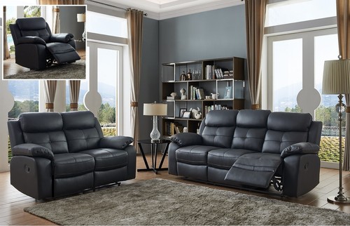 Black genuine leather seater - leather,