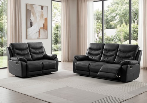 Black italian leather seater - leather, 3